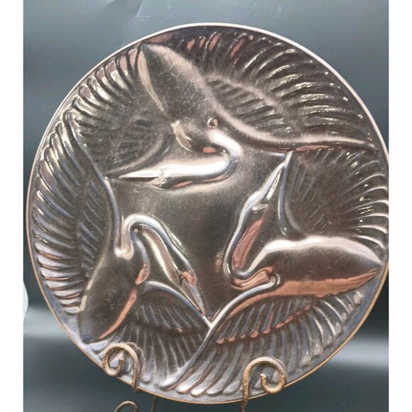 Vtg Haeger Pottery Crane Trio Platter Bronze Metallic Glaze 9507 - Picture 2 of 7